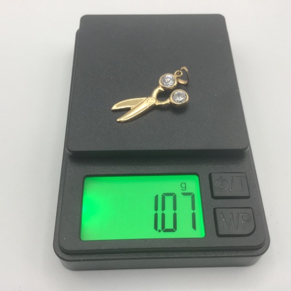 18K Yellow Gold Scissors Pendant Charm w/ Clear Stones | 1.07g - Picture 10 of 10